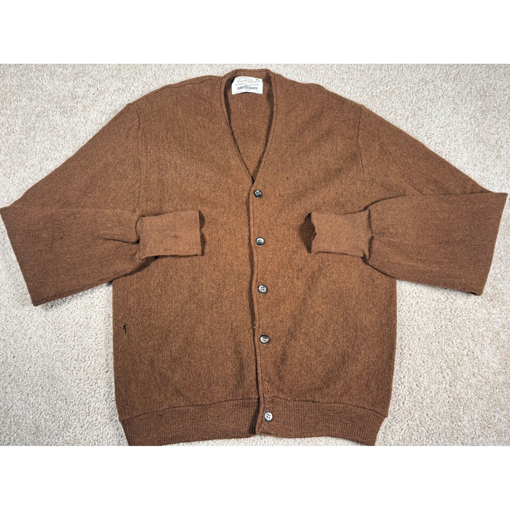 VTG Robert Bruce Arnold Palmer Alpaca Wool Cardigan Brown Mens Large 60s 70s USA